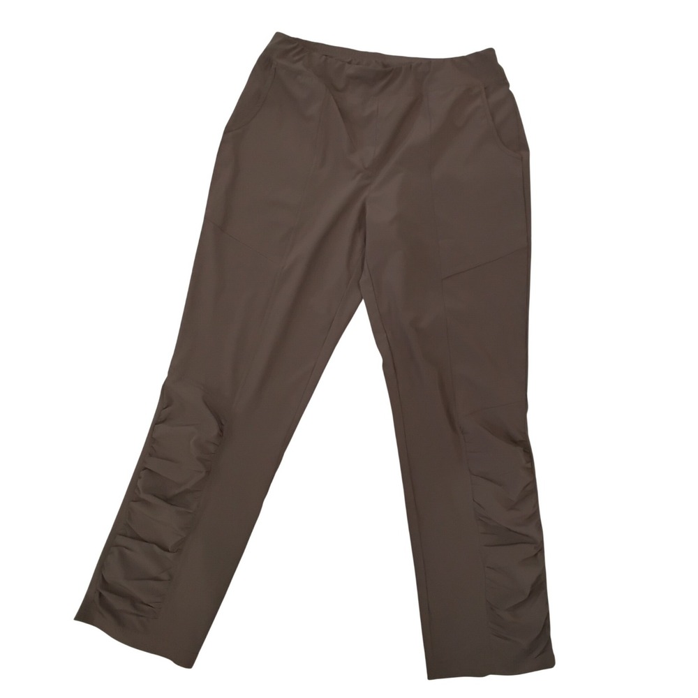 Chicos Zenergy Brown Ruched Side Ankle Pants US 8 Elastic Waist Athleisure